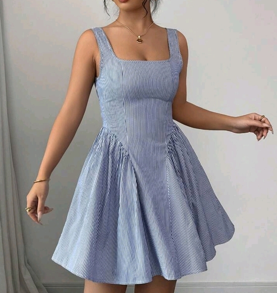 Valentine's Day New Casual Chic Dresses For Women, Generous Collar Striped Backl - Picture 1 of 4